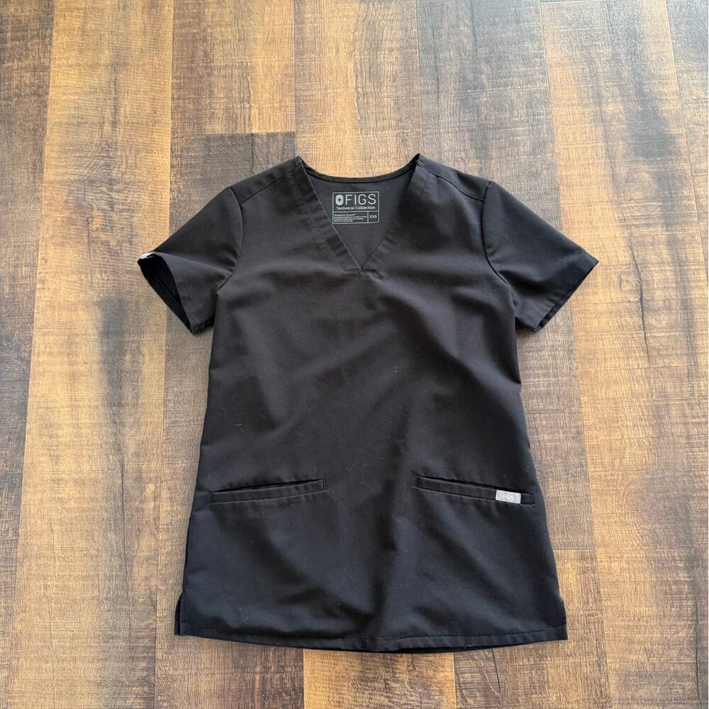FIGS Casma Three Pocket Scrub Top Black Gray Size XXS